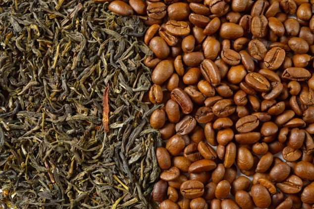 Tea leaves coffee beans