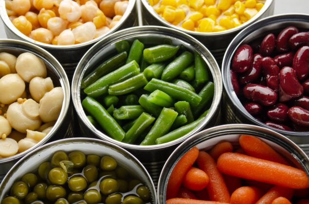 Canned vegetables cans tins
