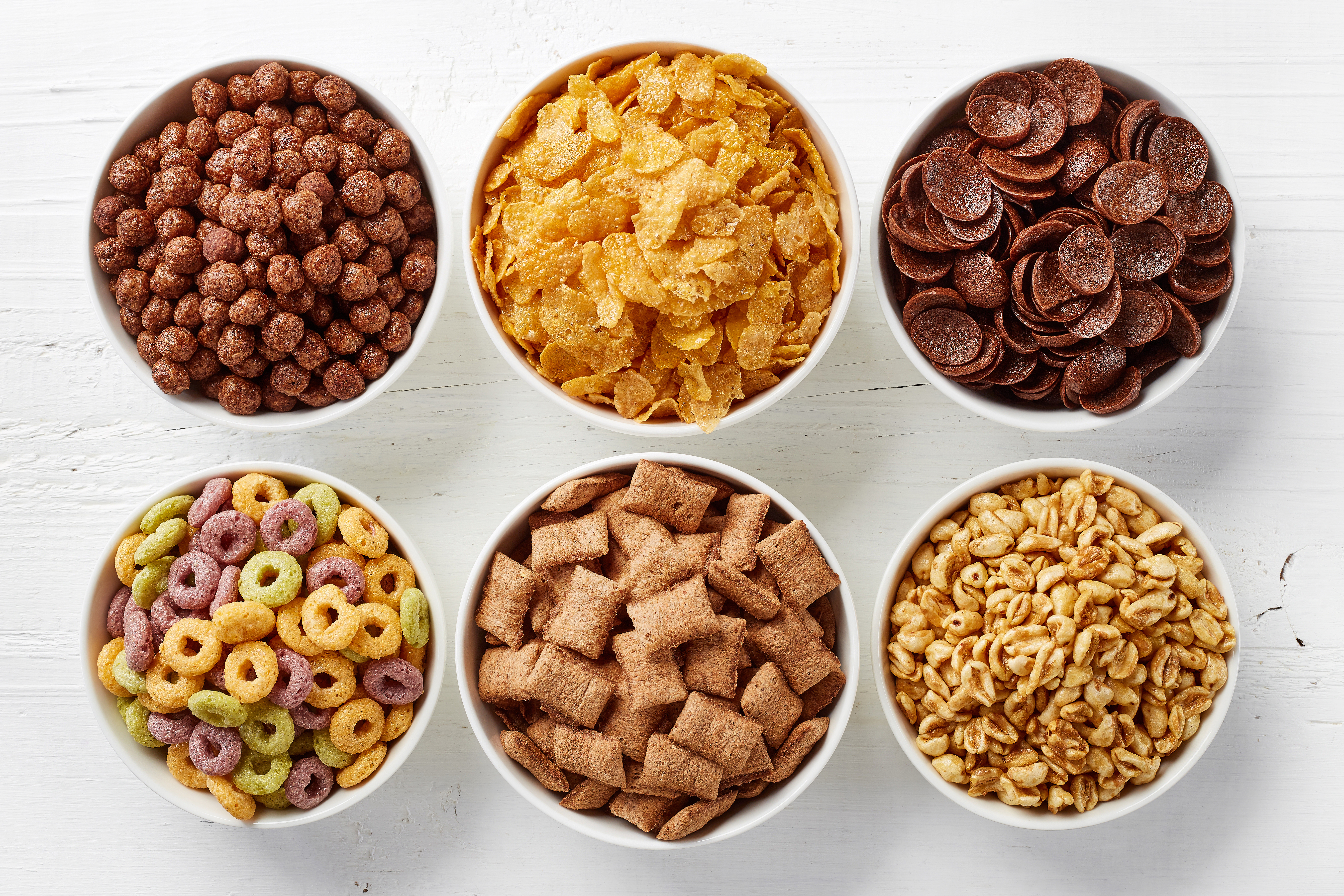 Bowls of breakfast cereals