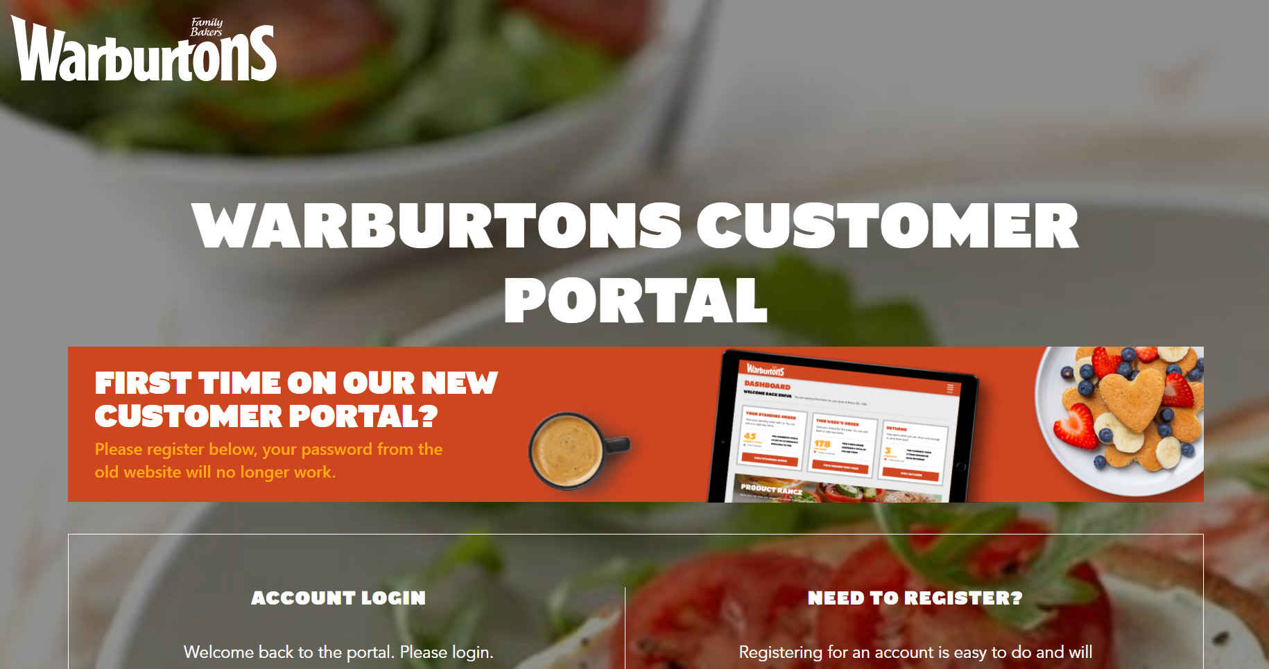 Warburtons trade website customer portal login