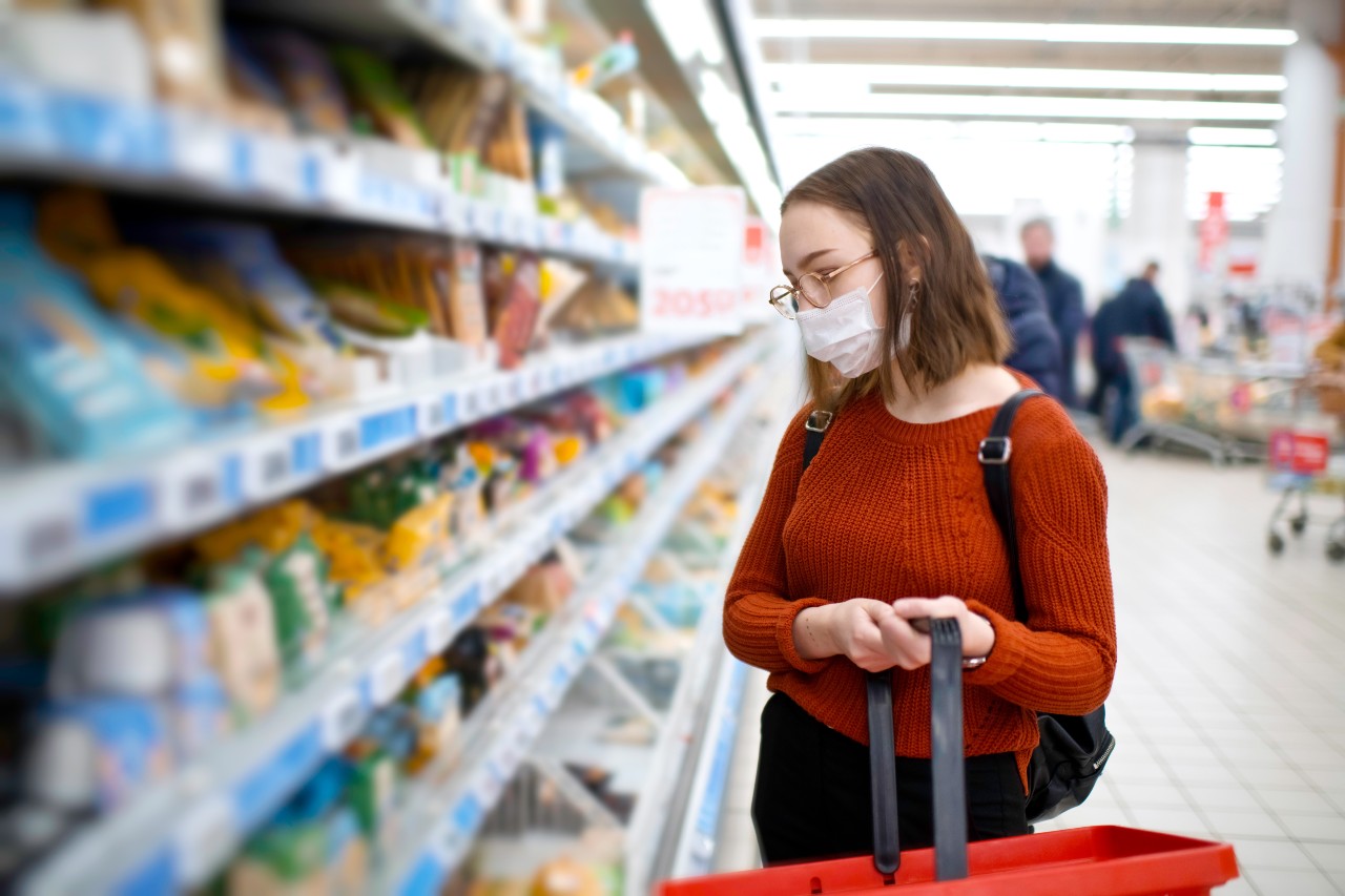 Mask pandemic covid coronavirus shopping shopper supermarket aisle