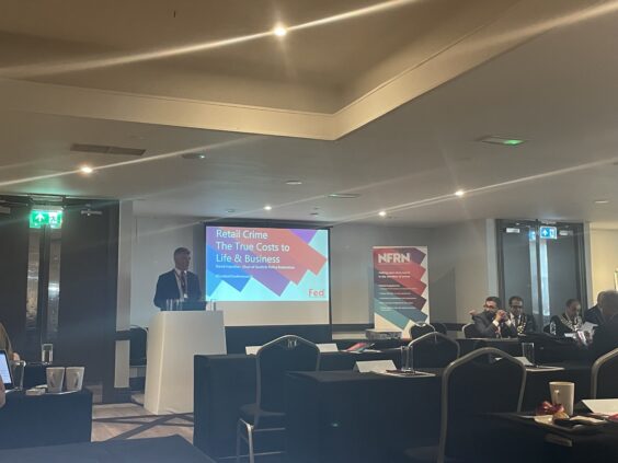 Chair of the Scottish Police Federation David Hamilton addressing retailers