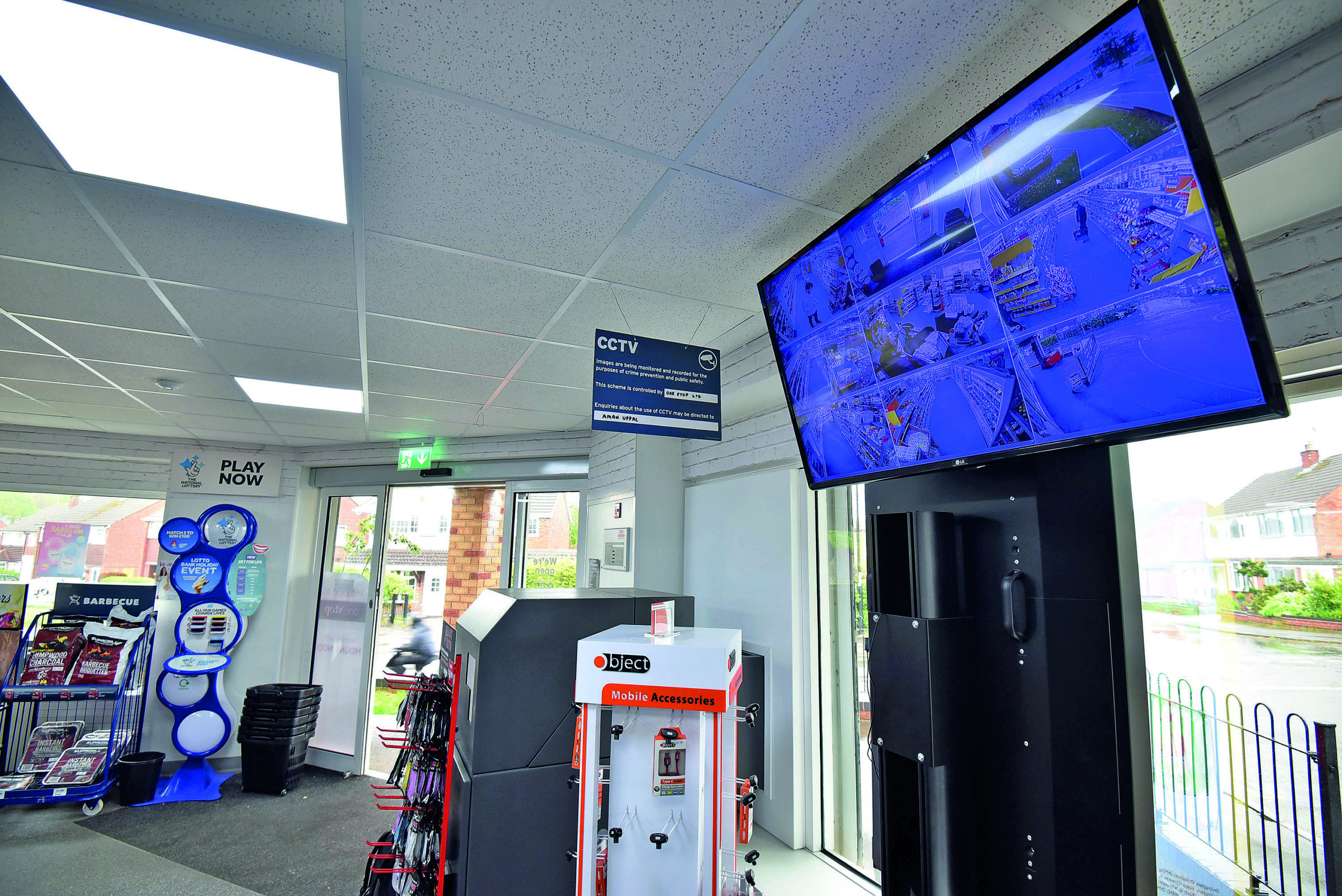 Shop security CCTV cameras screen retail crime theft