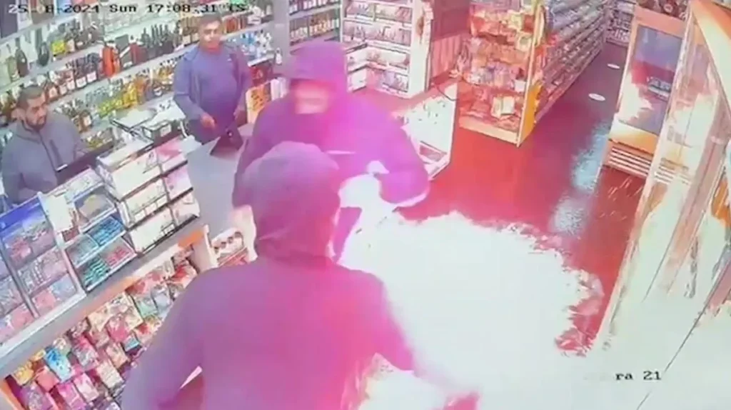 CCTV imagery shows the criminals setting the store alight